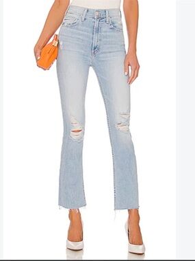 MOTHER Light Blue Slim Straight Distressed Jeans